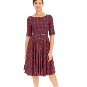 UK The Pretty Dress Co Hepburn Seville Swing Dress Red Blue Tartan 6 Low Back